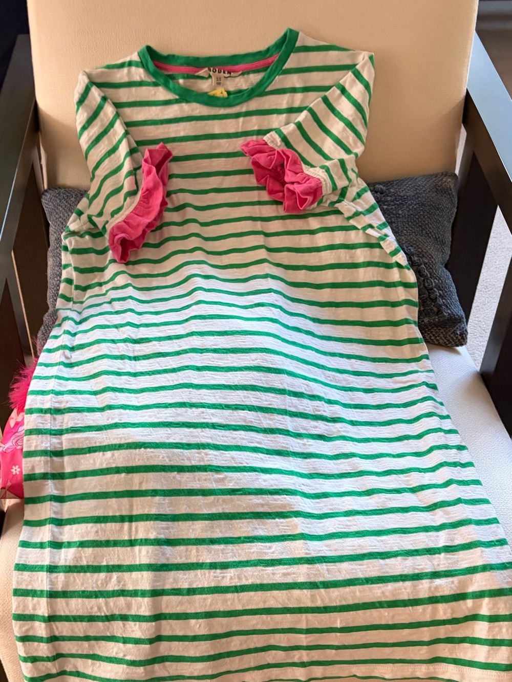 Boden Green, White and Pink Striped Dress Size 8